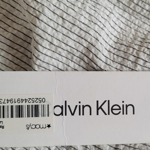 NEW Calvin Klein Tie Waist Ruched Sleeve Seersucker Shirtdress - Picture 6 of 8